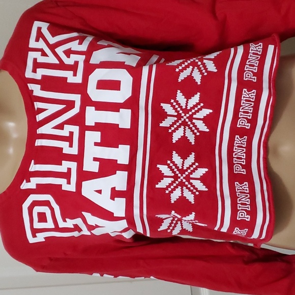 Victoria Secret's s cropped long sleeve snowflake trim Logo raw hem - Picture 3 of 8